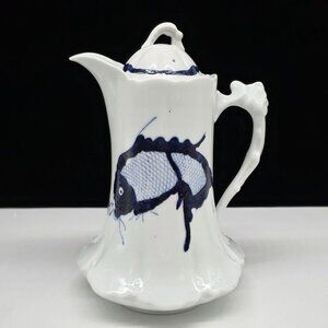Vintage Altenkunstadt Porcelain Coffee Pot With Blue Fish 9.5"